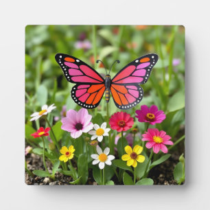 Placa Expositora Escena vibrante del jardín de la mariposa monarca
