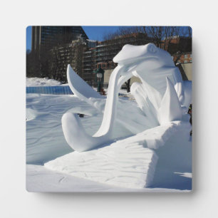 Placa Expositora Escultura de nieve de rana, Quebec, Canadá