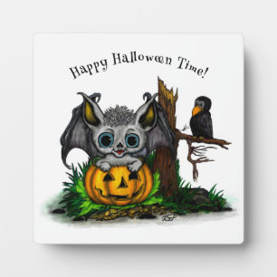 Placa Expositora Esperando Halloween , Cute Bat y Raven