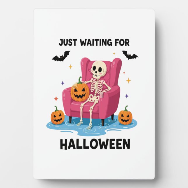 Placa Expositora Esqueleto esperando Halloween (Frente)