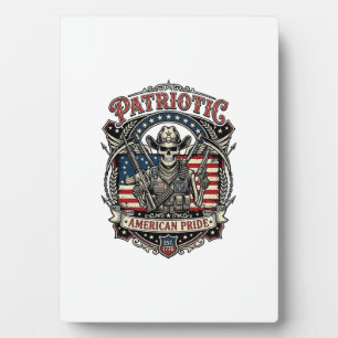 Placa Expositora Esqueleto Patriótico Vaquero Patriota Oscuro Esque