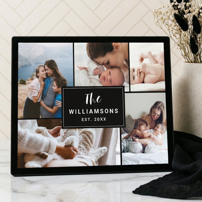 Placa Expositora Establecimiento de Collage de fotos múltiple famil (Modern Minimal Family Photo Collage Keepsake Plaqu Plaque)
