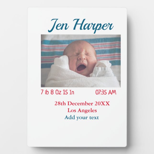 Placa Expositora Estadísticas de nacimiento de bebé agregar nombre  (Frente)