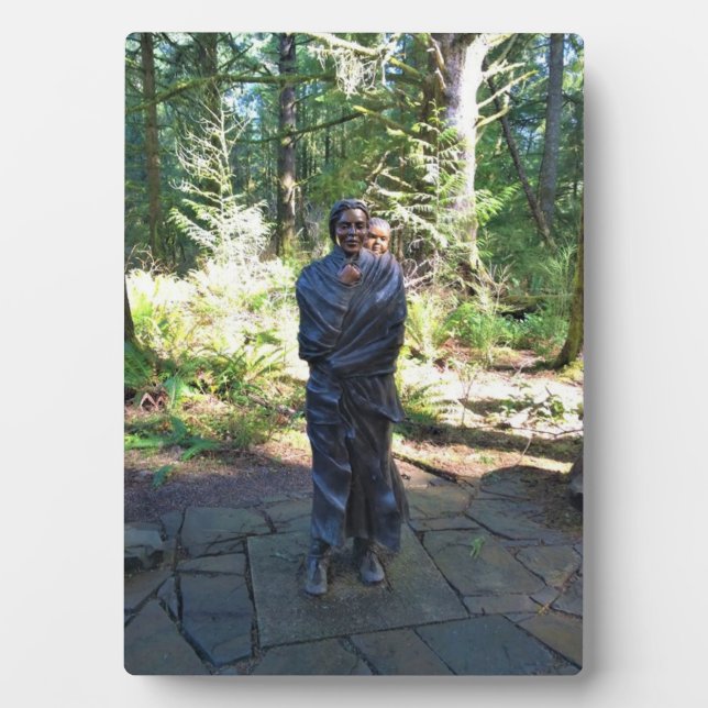 Placa Expositora Estatua de Sacagawea, Fort Clatsop, Astoria, Oregó (Frente)