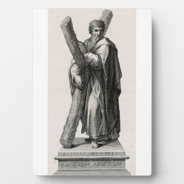 Placa Expositora Estatua de San Andrés Apóstol con cruz (Frente)