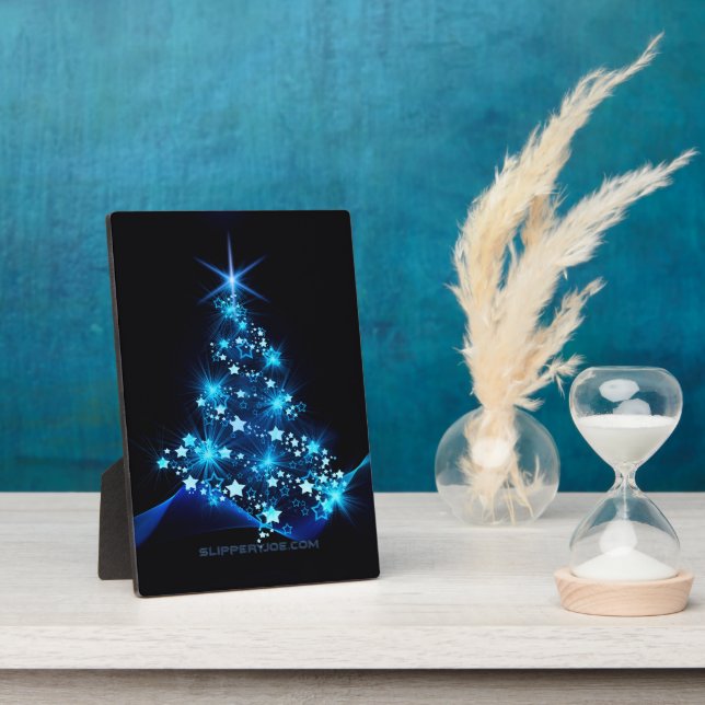 Placa Expositora estilizado árbol de Navidad SlipperyJoe azul brill (Lado)