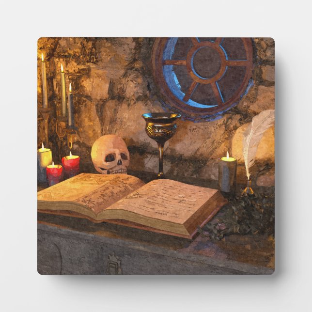 Placa Expositora Estudio de Brujo de Fantasía Medieval (Frente)