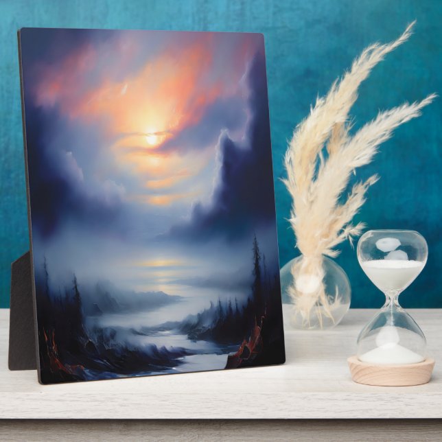Placa Expositora Ethereal Sunrise Over Misty Mountains Landscape (Lado)