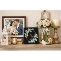 Eucalipto y oro sobre boda personalizado negro