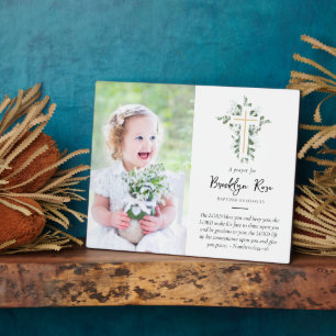 Placa Expositora Eucalyptus Cross Baptism Photo Keepsake
