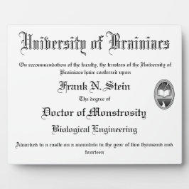 Placa Expositora Exposición de diploma de Frankenstein