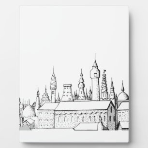 Placa Expositora fabulosa ciudad . arte . negro y blanco