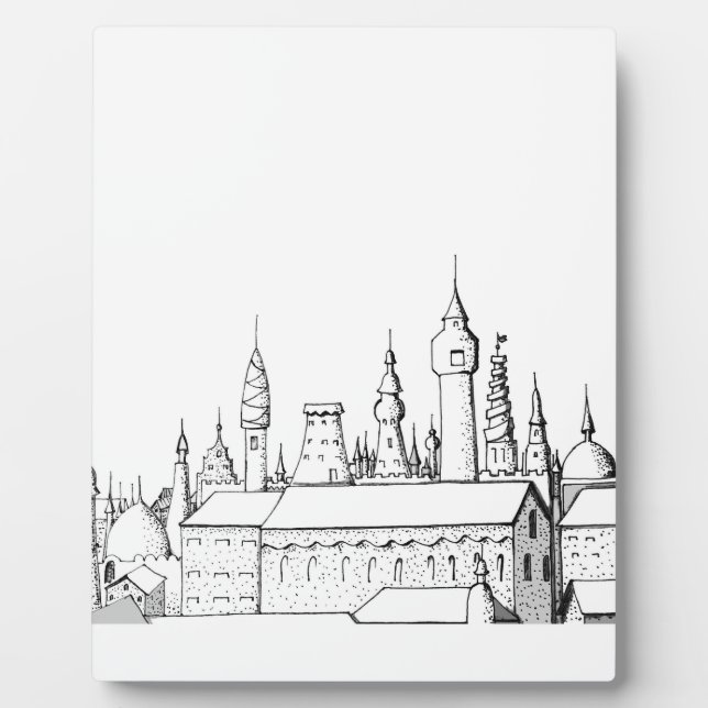 Placa Expositora fabulosa ciudad . arte . negro y blanco (Frente)