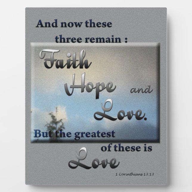 Placa Expositora Faith Hope Love Bible Verse Plaque (Frente)