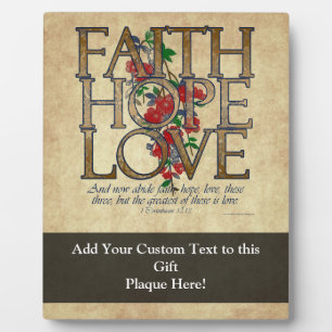Placa Expositora Faith Hope Love Christian Bible Verse
