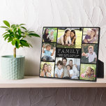 Placa Expositora Familia 8 Collage de fotos negro<br><div class="desc">Una elegante placa de color negro de color personalizado 8 para mostrar las fotos familiares favoritas. Añade ocho fotos de padres, hijos, abuelos, otros miembros de la familia, mascotas, etc. Personaliza "FAMILIA", escrita en el medio en tipografía blanca abierta, y agrega nombres de familia u otro texto en tipografía blanca...</div>