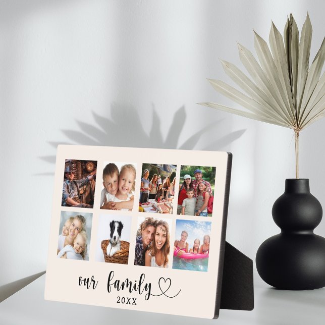 Placa Expositora Family photo collage love heart script beige cream (Subido por el creador)