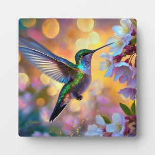 Placa Expositora Fantasía de flor de cerezo Colibrí