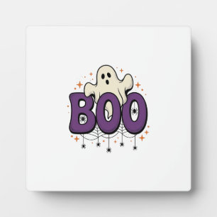 Placa Expositora Fantasma de Halloween Boo Araña Divertida Vintage_