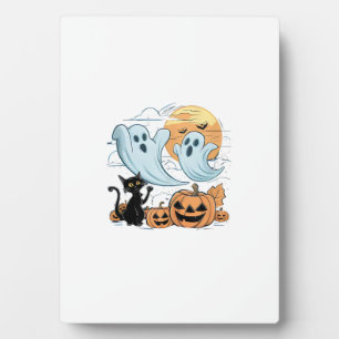 Placa Expositora Fantasma Divertido & Gato Negro Perezoso Halloween