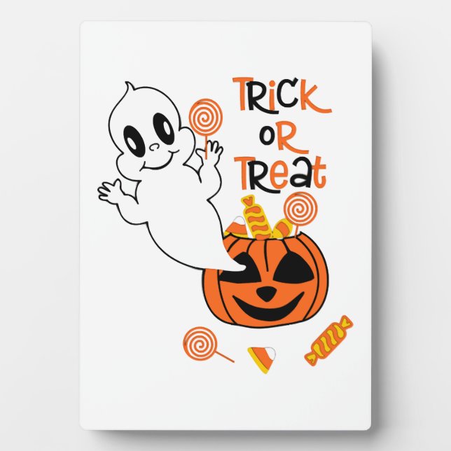 Placa Expositora Fantasma lindo con dulces de Halloween (Frente)