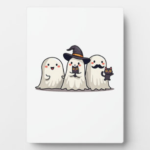 Placa Expositora Fantasma sosteniendo gato negro divertido Hallowee