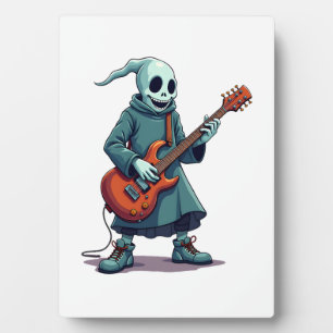 Placa Expositora Fantasma tocando guitarra � Camiseta de Halloween 