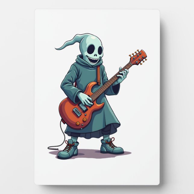 Placa Expositora Fantasma tocando guitarra � Camiseta de Halloween  (Frente)