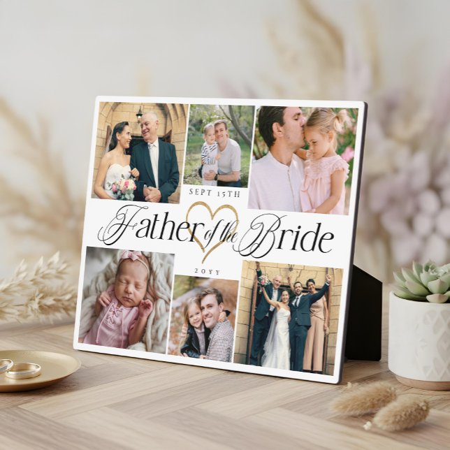 Placa Expositora Father of the Bride Heart Then Now Photo Collage (Father of the Bride Heart Then Now Photo Collage Plaque)