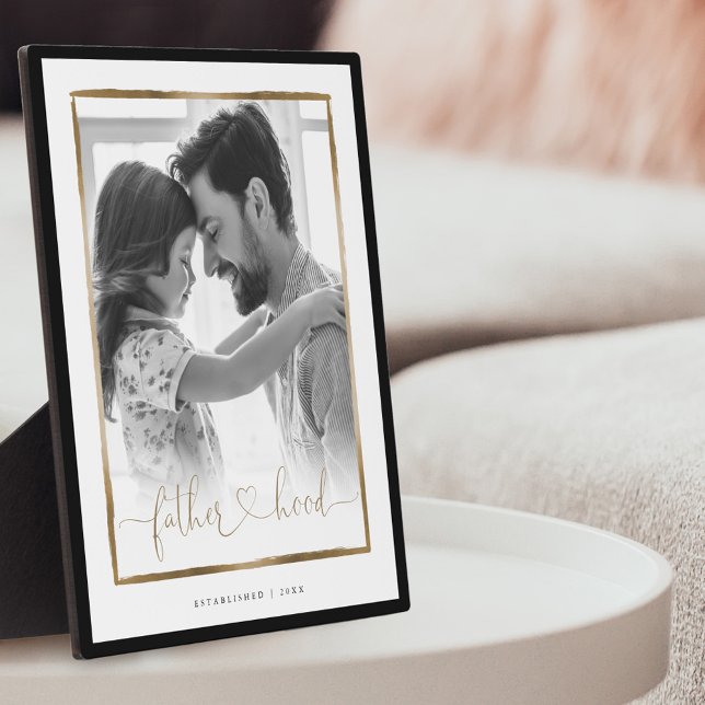 Placa Expositora Fatherhood EST. Elegant Black & Gold Frame Photo (Subido por el creador)