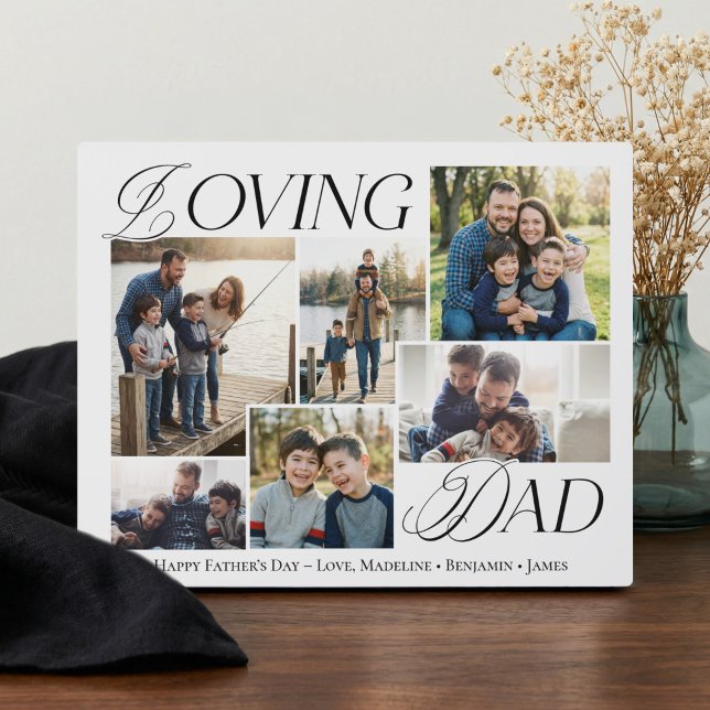 Placa Expositora Fathers Day Gift Loving Dad Elegant Photo Collage (Fathers Day Gift Loving Dad Elegant Photo Collage Plaque)