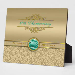 Placa Expositora Faux Emerald Gemstone Metallic Shiny Gold Damask