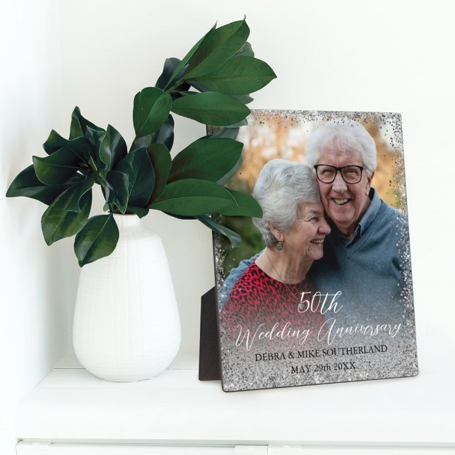 Placa Expositora Faux Silver Glitter 50th Wedding Anniversary (Subido por el creador)