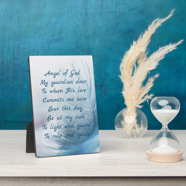 Placa Expositora Feather Angel of God Christian Prayer (Lado)