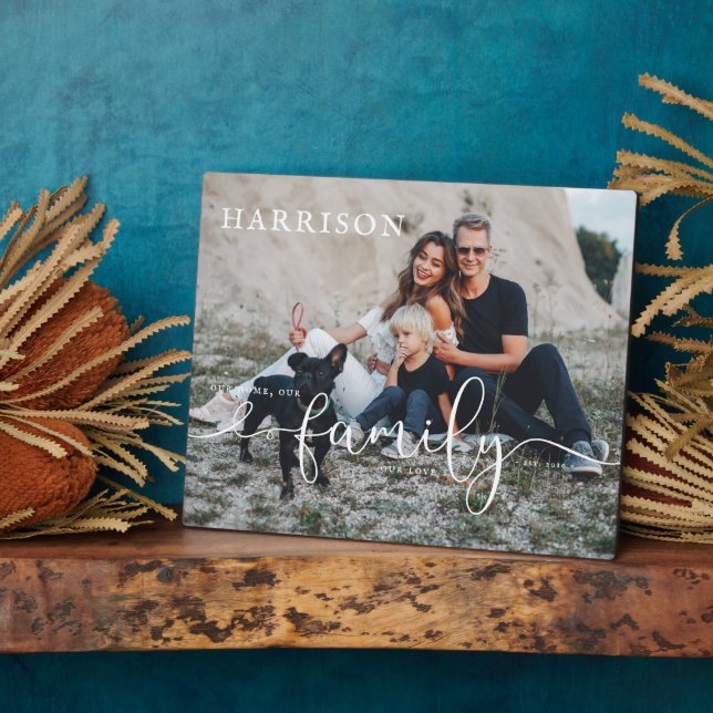 Placa Expositora Fecha establecida de nombre de familia | Foto y ti (Lado)