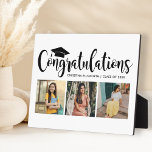 Placa Expositora Felicidades por la graduación de Black 3 Photo 202<br><div class="desc">Elegante cartel de visualización de placa de graduación fotográfica de 3 con las características "Felicitaciones" en el moderno guión de caligrafía negra con tapa de grado y texto moderno de personalizado para el nombre del graduado y el año de clase. Agregue tres fotos favoritas del graduado a las imágenes de...</div>