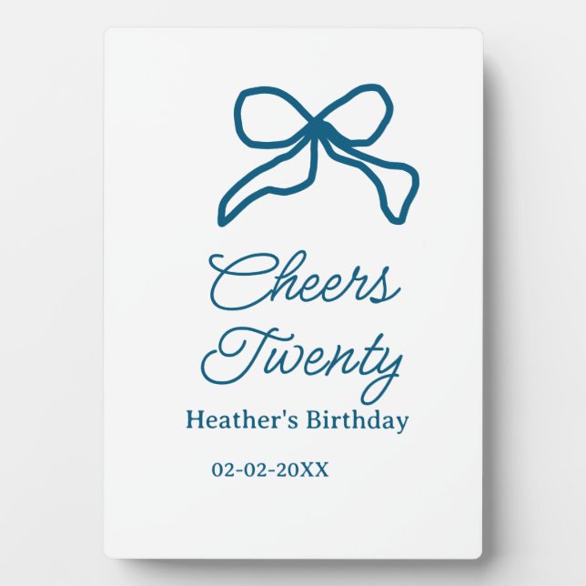 Placa Expositora Felicidades veinte lazo de cumpleaños azul nombre  (Frente)