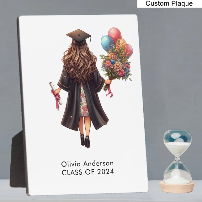 Placa Expositora Felicitaciones Chica Graduación de acuarela (Congratulations Girl Watercolor Graduation Plaque)