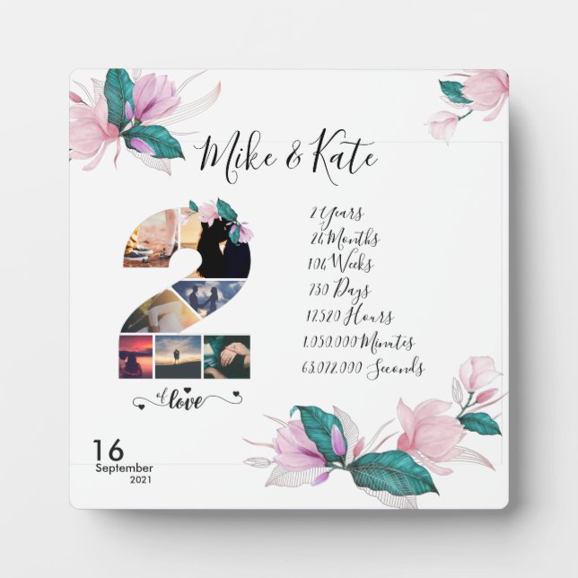 Placa Expositora Feliz 2° aniversario, Personalizado collage de fot (Frente)