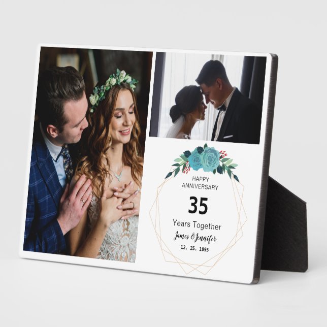 Placa Expositora Feliz aniversario 35 años juntos | 2 Fotos (Lado)