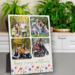 Placa Expositora Feliz aumento de flores silvestres para el verde d<br><div class="desc">placa de collage de fotos de caballete con el colorido borde de flores silvestres y 4 de sus fotos favoritas. Las imágenes se mostrarán automáticamente en formato cuadrado con esquinas redondeadas para formar el collage de fotos. "flores silvestres de cría felices" está escrito con letras verdes casuales escritas a mano,...</div>