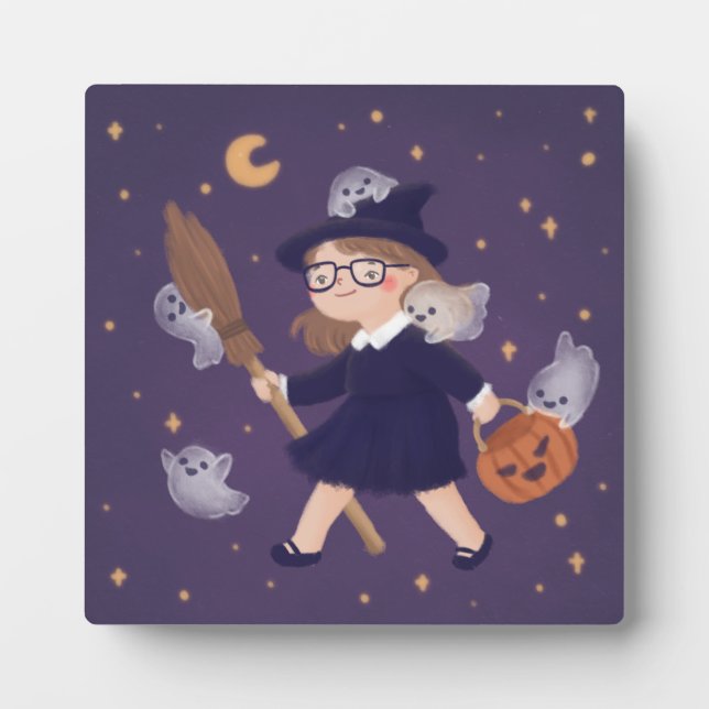 Placa Expositora Feliz Bruja de Halloween y fantasmas (Frente)