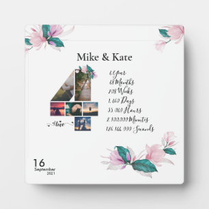 Placa Expositora Feliz cuarto aniversario, collage de fotos Persona