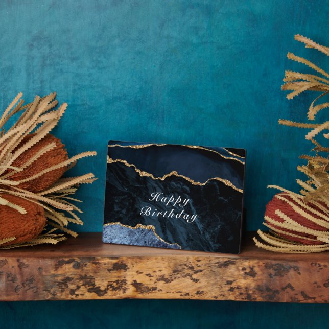 Placa Expositora Feliz cumpleaños - Agy Navy Blue Gold Gemstone (Lado)
