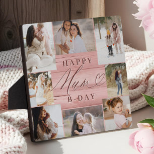 Placa Expositora Feliz cumpleaños Collage de fotos de Mamá Woodgrai