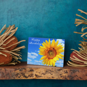 Placa Expositora Feliz cumpleaños - Girasol y abejas en Blue Sky Pl