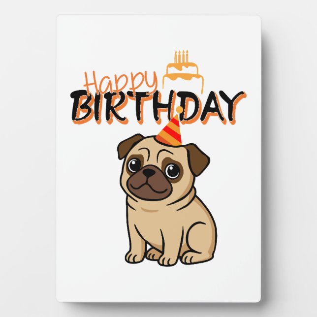 PLACA EXPOSITORA FELIZ CUMPLEAÑOS PUG (Frente)