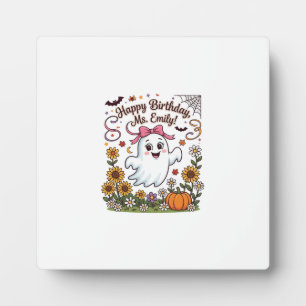 Placa Expositora Feliz Cumpleaños Sra Emily Fantasma de Halloween C