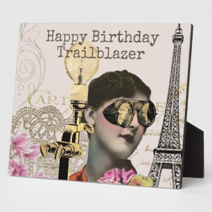 Placa Expositora Feliz cumpleaños Trailblazer Steampunk Vintage