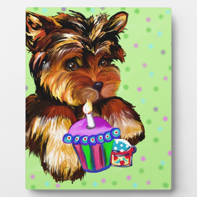 PLACA EXPOSITORA FELIZ CUMPLEAÑOS YORKIE POO (Frente)